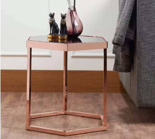 IMG-Hexagonal Black Glass Rose Gold Exquisite Side Table-3