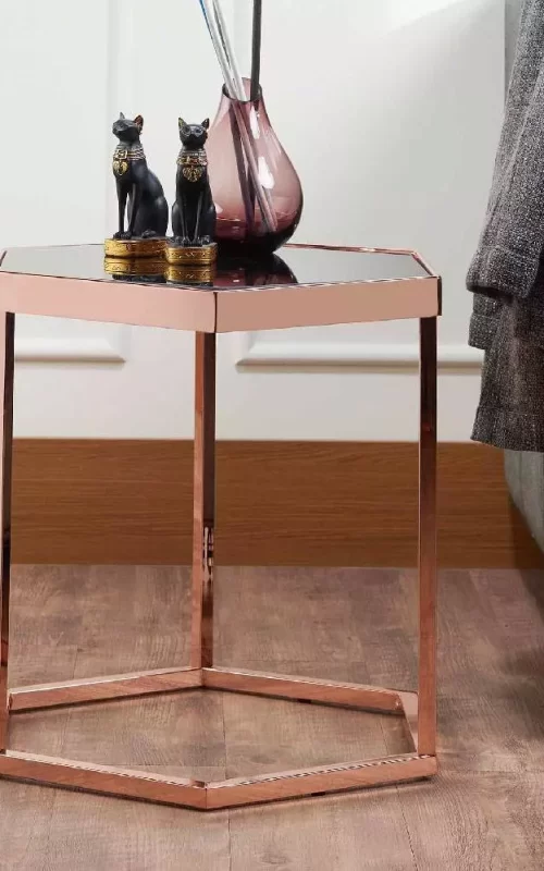 IMG-Hexagonal Black Glass Rose Gold Exquisite Side Table-3